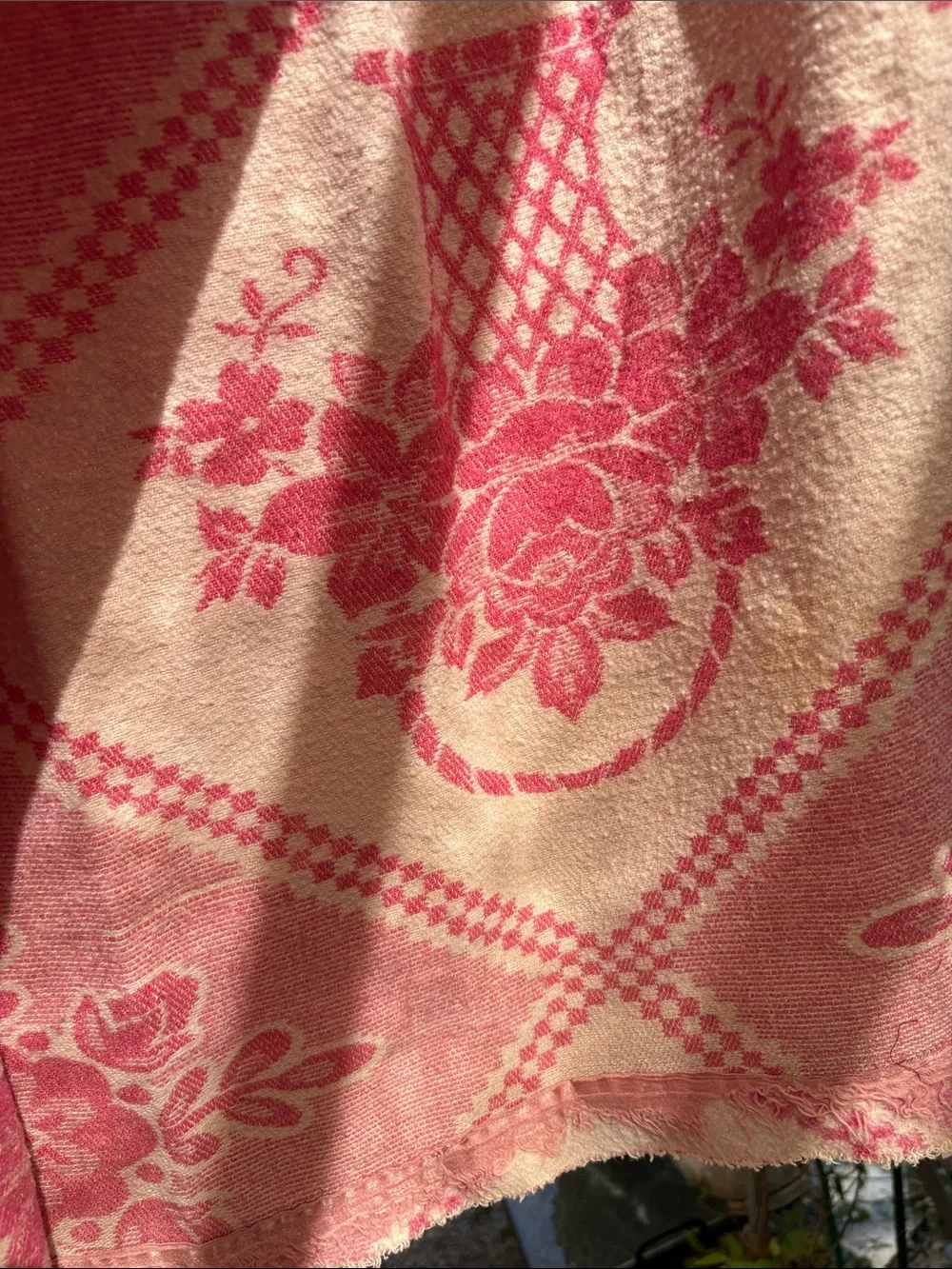 Vintage Bg203 Floral Basket Pink Throw Blanket wool